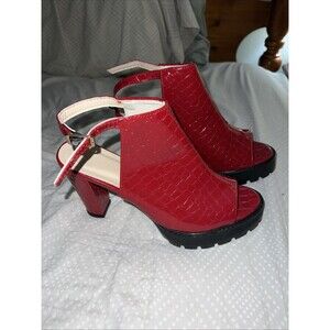Womens Peep Toe Ankle Boots Red Punk High Heels Buckle Slingbacks Sandals Shoes